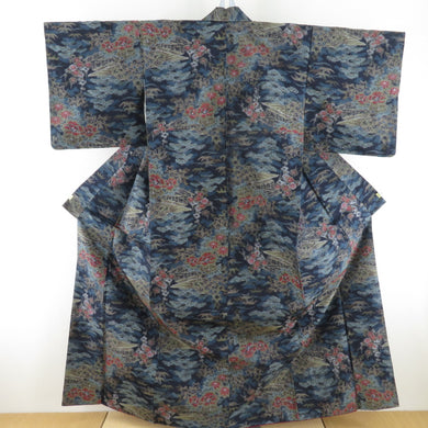 白大島紬 流れ模様 アンサンブル 着物 袷 羽織セット 美品-