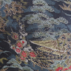 Tsumugi Kimono building landscape Navy blue lined brown collar collar silk silk casual kimono tailor