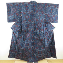 Load image into Gallery viewer, Tsumugi Kimono Oshima Tsumugi Bunbun Beni Blue Bee Bee Bee Collar Silk Casual Casual Kimono Tailor