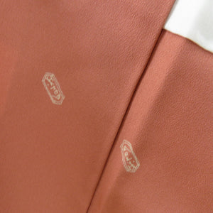 色無地 正絹 茶橙色 成竹登茂男 落款付 作家物 袷 広衿 一つ紋 セミフォーマル 仕立て上がり着物 身丈156cm