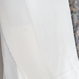 小紋 染紬 寄せ柄文様 袷 広衿 グレー色 正絹 カジュアル着物 仕立て上がり 身丈150cm