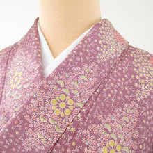 Load image into Gallery viewer, Small crest 
Purple Hishimatsu and Umeji crests (from the shoulder) Approximately 4 shaku 2 inch 1 minute (160cm) Casual dressing practice wide collar lined # 1001
 second hand