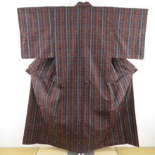 Load image into Gallery viewer, Tsumugi Kimono Ensemble Haori Lattice Pattern Lined Bee Bee Collar Brown Pure Silk Casual Casual Kimono Tailor 153cm