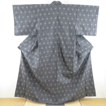 Load image into Gallery viewer, Tsumugi Kimono Ensemble Feather with Haori Turtle Bloom Bun Lined Bee Bee Collar Black Pure Silk Casual Casual Tailor 157cm