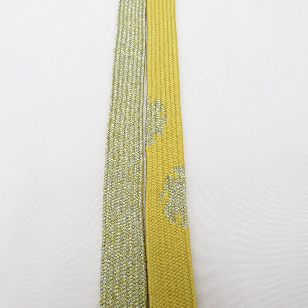 帯締め 平組 絹100% 卵色×ゴールド系 Mサイズ 金属糸使用 帯〆 正絹 フォーマル 和装小物 レディース 女性 雪輪 長さ161cm 新品15cm全長