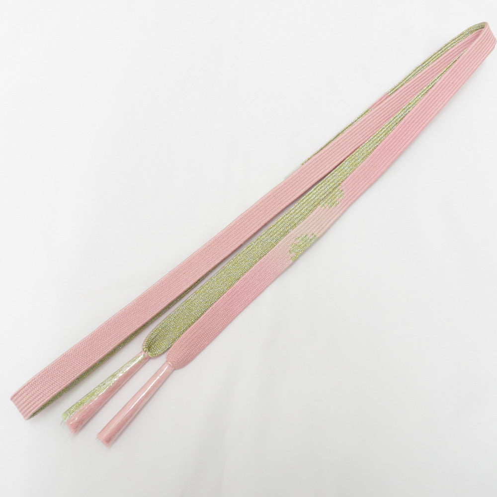 帯締め 平組 絹100% ピンク×ゴールド系 Mサイズ 金属糸使用 帯〆 正絹 フォーマル 和装小物 レディース 女性 雪輪 長さ159cm 新品