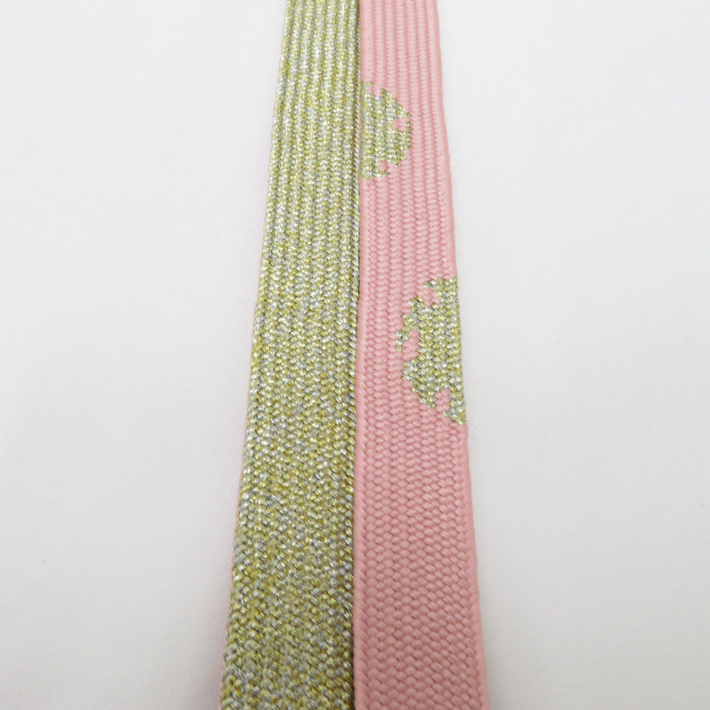帯締め 平組 絹100% 青みピンク×ゴールド系 Mサイズ 金属糸使用 帯〆 正絹 フォーマル 和装小物 レディース 女性 長さ158cm 新品帯締め