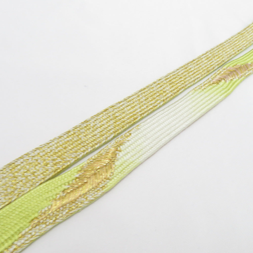 帯締め 平組 絹100% 鶸色×ゴールド系 Mサイズ 金属糸使用 帯〆 正絹 フォーマル 和装小物 レディース 女性 長さ158cm 新品帯締め
