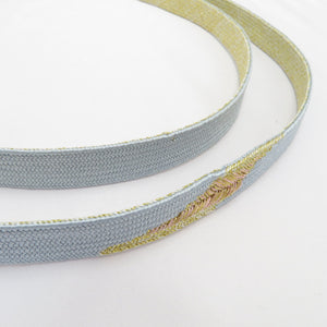 Obi tightening group Silk 100% light blue x gold M size metal yarn usage belt 〆 Pure silk formal Japanese accessories Ladies 159cm