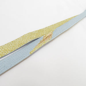 Obi tightening group Silk 100% light blue x gold M size metal yarn usage belt 〆 Pure silk formal Japanese accessories Ladies 159cm