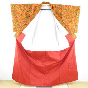 Wool kimono mission lined orange cracked flower pattern Bee collar Casual kimono everyday kimono tailor
