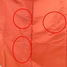 画像をギャラリービューアに読み込む, ウール着物 交織 袷 オレンジ 裂取調 花模様 バチ衿 カジュアルきもの 普段着物 仕立て上がり 身丈160cm
