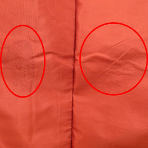 ウール着物 交織 袷 オレンジ 裂取調 花模様 バチ衿 カジュアルきもの 普段着物 仕立て上がり 身丈160cm