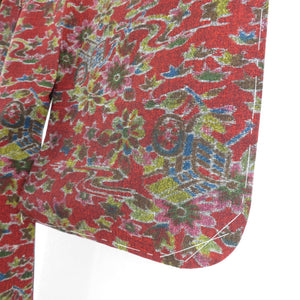 Wool kimono single garment red × multicolored flower × Imperial car bang collar casual kimono Kimono tailoring