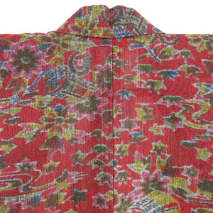 Wool kimono single garment red × multicolored flower × Imperial car bang collar casual kimono Kimono tailoring