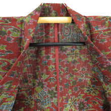 Load image into Gallery viewer, Wool kimono single garment red × multicolored flower × Imperial car bang collar casual kimono Kimono tailoring