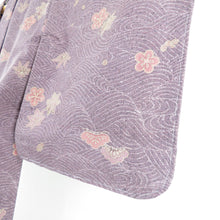 画像をギャラリービューアに読み込む, ウール着物 単衣 あづき紫色 波×松竹梅 バチ衿 カジュアルきもの 普段着物 仕立て上がり 身丈163.5cm 美品