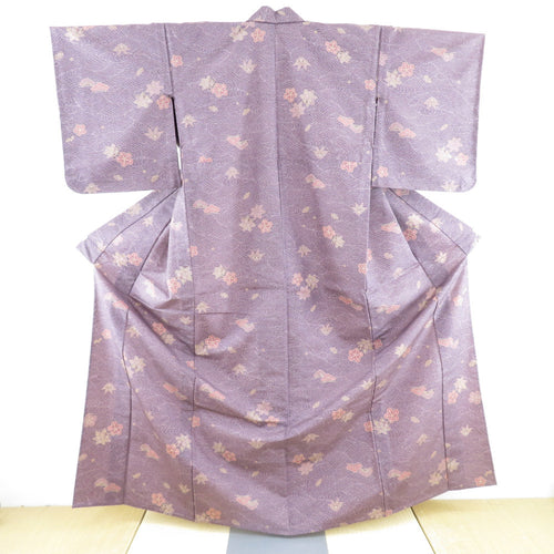 Wool kimono single garment Azuki purple waves x Shochiku plum Bachi collar Casual kimono Kimono tailoring
