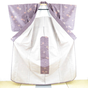 Wool kimono single garment Azuki purple waves x Shochiku plum Bachi collar Casual kimono Kimono tailoring
