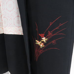 Haori Flower Collection Pure Silk Black x Red Kimono Studio 79cm