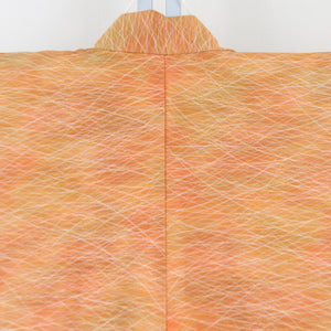 羽織 芝草模様 絹  オレンジ色ｘ黄色 着物コート 着物用 身丈81cm