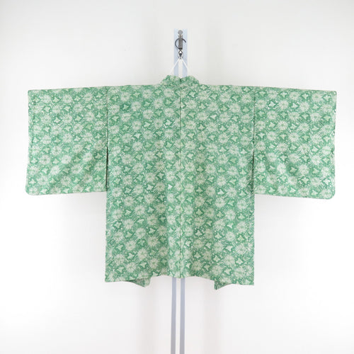 羽織 紬 菱型模様 正絹 緑色 着物コート 着物用 身丈80cm