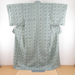 Komon Kasuri Green x Brown Washing Lined Bachi Collar Polyester 100 % Casual Tailoring Kimono 163cm Beautiful goods