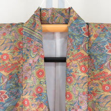 Load image into Gallery viewer, Komon cracked brown x green x blue -washed lined wide collar polyester 100 % Casual tailoring kimono 160cm beautiful goods