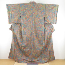 Load image into Gallery viewer, Komon cracked brown x green x blue -washed lined wide collar polyester 100 % Casual tailoring kimono 160cm beautiful goods
