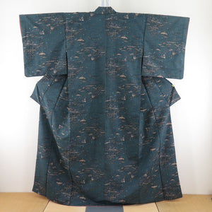 Komon landscape pattern Dark green wash lined wide collar 100 % Casual tailoring kimono 160cm beautiful goods