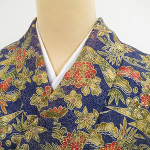 Komon Navy Blue Flower Pattern Stateau (From the shoulder) Approximately 4 shaku 0 dimensions 7 minutes (154.5cm) Casual dressing Practice wide collar lined everyday