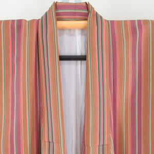 Komon Vertical striped Purple Purple x Brown x Green Washable Lined Lined Collar 100 % Polyester Casual Tailoring Kimono Step