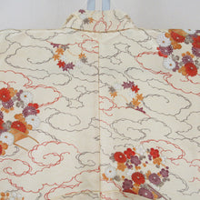 Load image into Gallery viewer, Komon clouds in the clouds with pulmonary yellow x vermilion wide lined wide collar 100 % Casual tailoring Kimono height 156cm beautiful goods