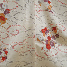 Load image into Gallery viewer, Komon clouds in the clouds with pulmonary yellow x vermilion wide lined wide collar 100 % Casual tailoring Kimono height 156cm beautiful goods