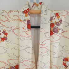 Load image into Gallery viewer, Komon clouds in the clouds with pulmonary yellow x vermilion wide lined wide collar 100 % Casual tailoring Kimono height 156cm beautiful goods