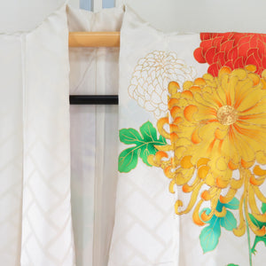Kimono -lined kimono set of undergarment set long undergarment set white x orange x multicolor embroidery chrysanthemum pattern