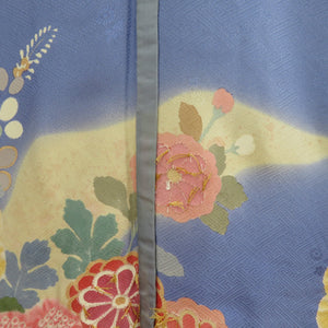 Kimono Single Character Kimono Base Set of Hube Set Long Base Set Author Blue X Beige Pastel Serimitical Aperture Embroidery Wide Collar Graduation Ceremony Formal Store 160cm Beautiful goods