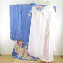 Load image into Gallery viewer, Kimono Single Character Kimono Base Set of Hube Set Long Base Set Author Blue X Beige Pastel Serimitical Aperture Embroidery Wide Collar Graduation Ceremony Formal Store 160cm Beautiful goods