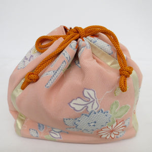 Japanese small Japanese bag Pink x gold x orange kimono bag used