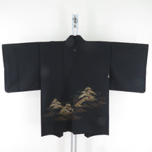 Load image into Gallery viewer, Haori landscape sentence One crest pure silk black x gold kimono coat kimono 84cm beautiful goods