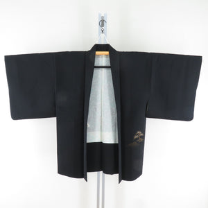 Haori landscape sentence One crest pure silk black x gold kimono coat kimono 84cm beautiful goods