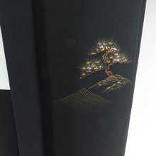 画像をギャラリービューアに読み込む, 羽織 風景文様 一つ紋 正絹 黒色ｘ金色 着物コート 着物用 身丈84cm 美品