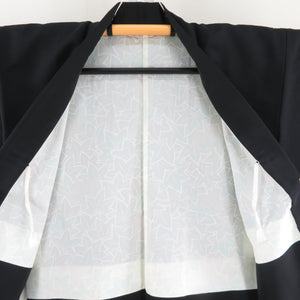 羽織 風景文様 一つ紋 正絹 黒色ｘ金色 着物コート 着物用 身丈84cm 美品