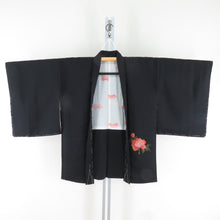 Load image into Gallery viewer, Haori flower sentence One crest pure silk black x vermilion x yellow kimono coat kimono 78cm beautiful goods