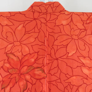 羽織 花文様 正絹 オレンジ色 着物コート 着物用 身丈78cm 美品