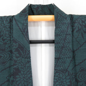 Tsumugi Kimono Kimono Popular Lined Collar Dark Green x Black Silk Casual Casual Kimono Tailor