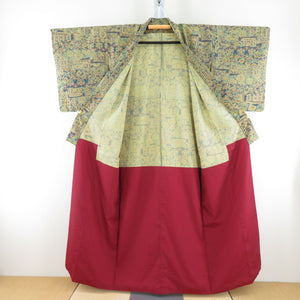 Wool kimono single clothes Green x pepper colored brown collar casual kimono Kimono tailoring