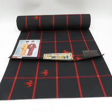 Load image into Gallery viewer, Cuttered pongee ensemble classic Ryukyu lattice grown black pattern swallow x red pure silk kimono miwa uniform long length 2080cm beautiful goods