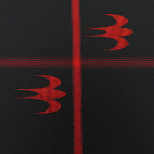 反物 紬 アンサンブル 古典琉球格子柄 燕 黒ｘ赤 正絹 着物生地 和裁 未仕立て 長さ2080cm 美品