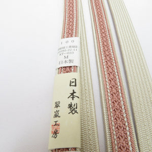 Obi tightening Hiragumi string Midori Arashi Kobo Thin pink x white Japanese silk 100% m size obi 〆 Pure silk adult women length 165cm